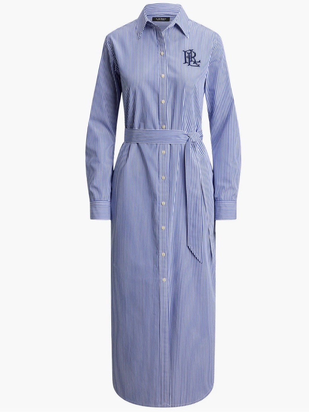 Lauren Ralph Lauren Blue & White Striped Button-Front Midi Shirt Dress - Picture 4 of 13